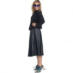 BURU White Label Val Vegan Leather Pleated Skirt - Black