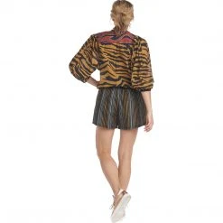 BURU White Label Tops Drawstring Henley Blouse - Animal Print - Final Sale