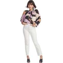 BURU Pink Label Clothing Bow Blouse - Abstract Chiffon - Final Sale