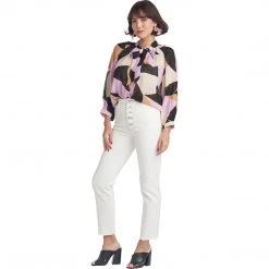 BURU Pink Label Clothing Bow Blouse - Abstract Chiffon - Final Sale