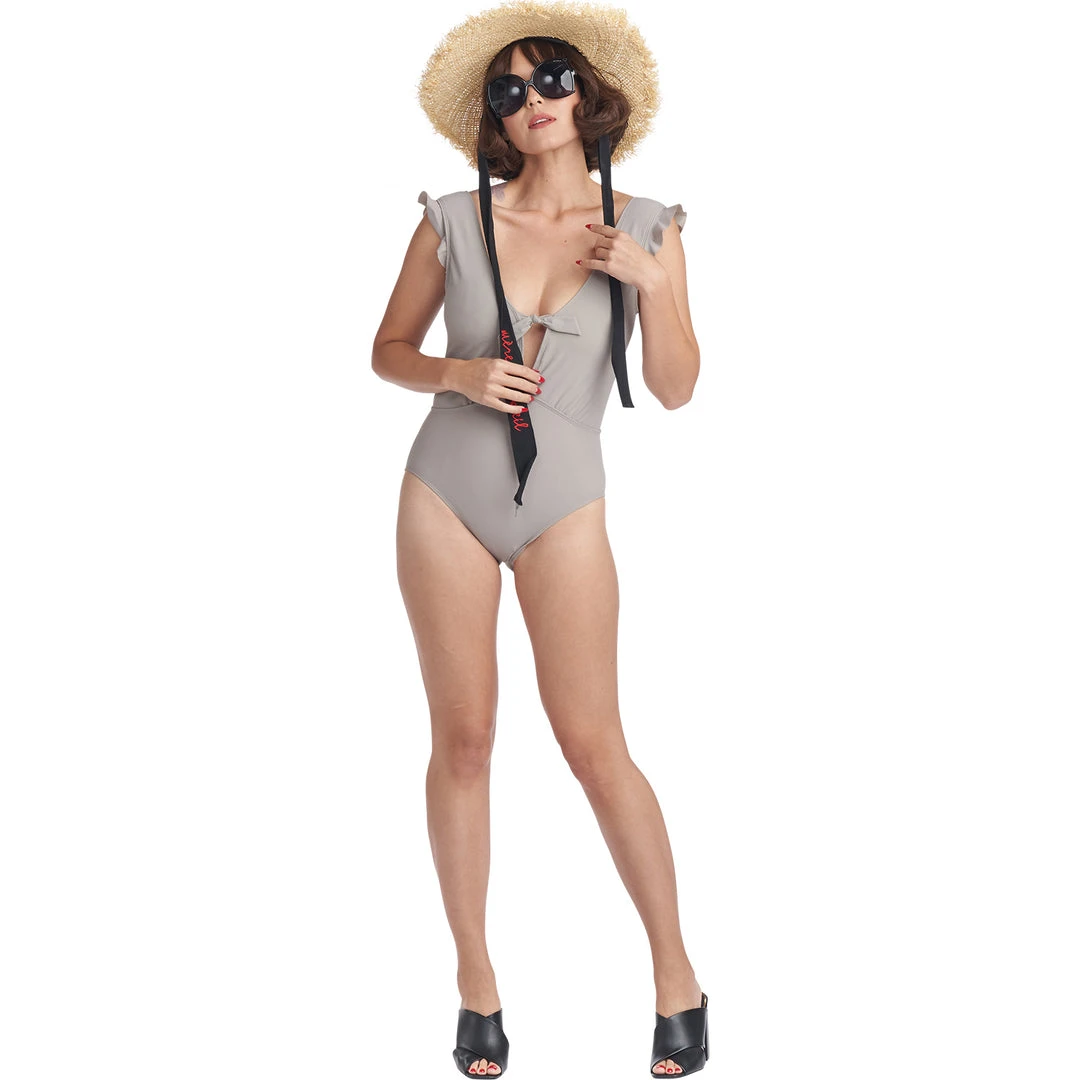 BURU White Label Tie Front Ruffle Swimsuit - Pewter - Final Sale 12 BURU White Label Tie Front Ruffle Swimsuit - Pewter - Final Sale