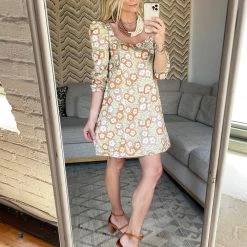 BURU Pink Label Square Neck Mini Dress - 70's Floral Dresses