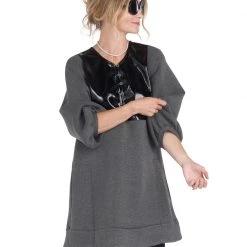 BURU White Label Bib Front A-line Dress - Double Knit Grey Clothing