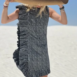 BURU Pink Label Anniversary Ruffle Mini Dress - Black & White Floral