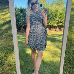 BURU Pink Label Anniversary Ruffle Mini Dress - Black & White Floral