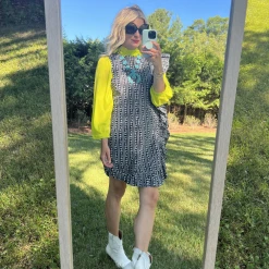 BURU Pink Label Anniversary Ruffle Mini Dress - Black & White Floral