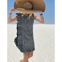 BURU Pink Label Anniversary Ruffle Mini Dress - Black & White Floral