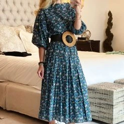 BURU White Label Smocked Waist MIDI Skirt - Black Micro Floral Bottoms