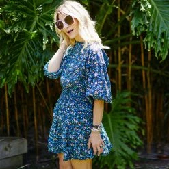 BURU White Label Button Sleeve Blouse - Black Micro Floral