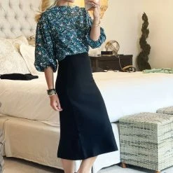 BURU White Label Button Sleeve Blouse - Black Micro Floral