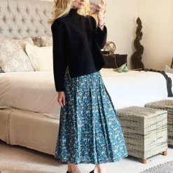 BURU White Label Smocked Waist MIDI Skirt - Black Micro Floral Bottoms