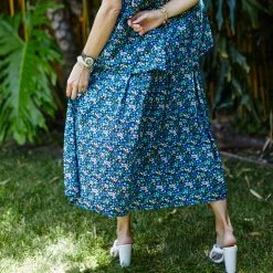 BURU White Label Smocked Waist MIDI Skirt - Black Micro Floral Bottoms