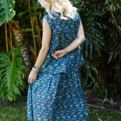 BURU White Label Smocked Waist MIDI Skirt - Black Micro Floral Bottoms