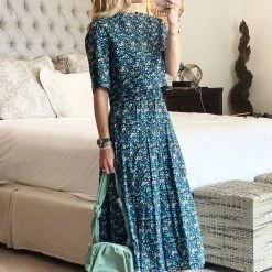 BURU White Label Smocked Waist MIDI Skirt - Black Micro Floral Bottoms