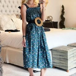 BURU White Label Tie Top MIDI Dress - Black Micro Floral Clothing 14 BURU White Label Tie Top MIDI Dress - Black Micro Floral Clothing