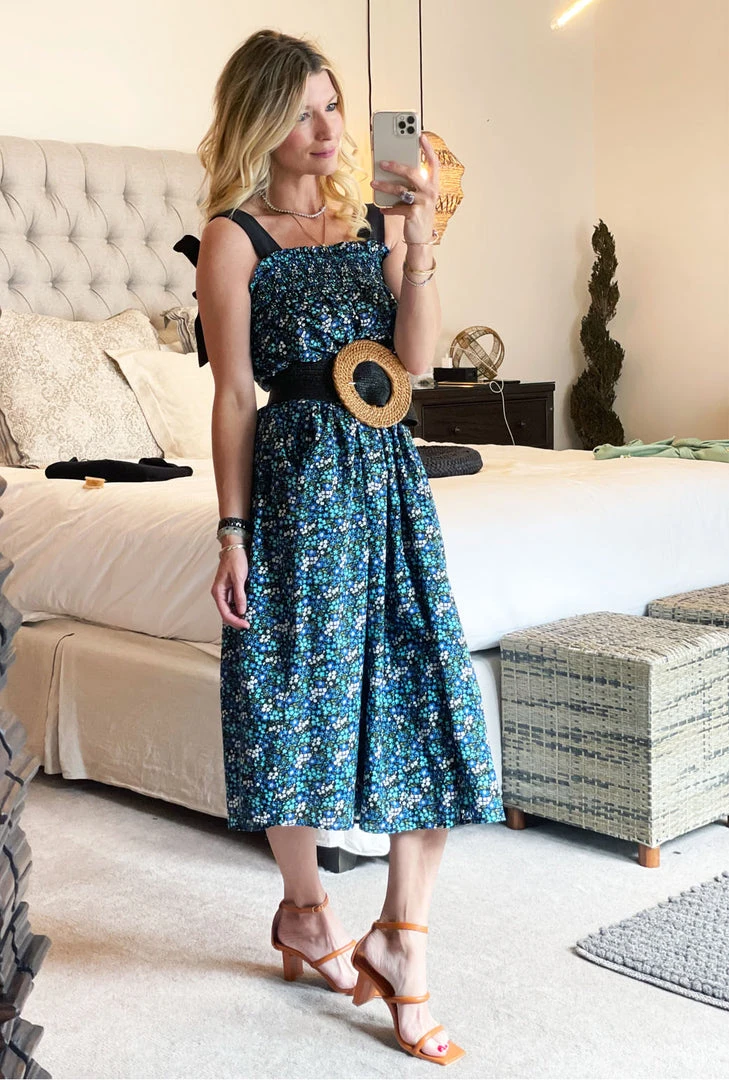 BURU White Label Tie Top MIDI Dress - Black Micro Floral Clothing 6 BURU White Label Tie Top MIDI Dress - Black Micro Floral Clothing