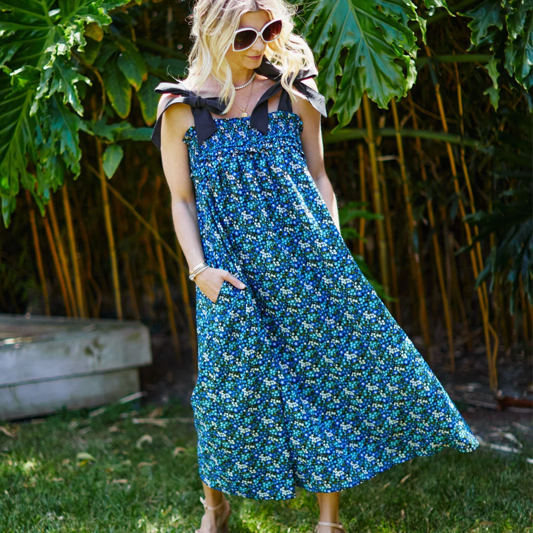 BURU White Label Tie Top MIDI Dress - Black Micro Floral Clothing 10 BURU White Label Tie Top MIDI Dress - Black Micro Floral Clothing