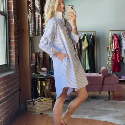 BURU Pink Label BURU X Megan Stokes Boyfriend Shirtdress - Blue Stripe Clothing