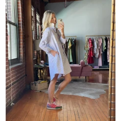 BURU Pink Label BURU X Megan Stokes Boyfriend Shirtdress - Blue Stripe Clothing