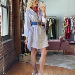 BURU Pink Label BURU X Megan Stokes Boyfriend Shirtdress - Blue Stripe Clothing