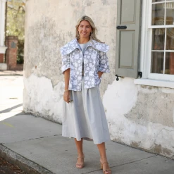 BURU Pink Label BURU X Megan Stokes Cropped Car Coat - Blue Floral Jacquard