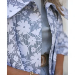 BURU Pink Label BURU X Megan Stokes Cropped Car Coat - Blue Floral Jacquard