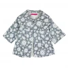 BURU Pink Label BURU X Megan Stokes Cropped Car Coat - Blue Floral Jacquard