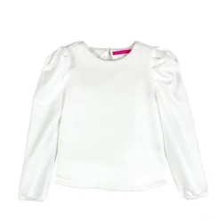 BURU Pink Label Clothing BURU X Megan Stokes Long Sleeve Puff Sleeve Top - White Quilted Knit