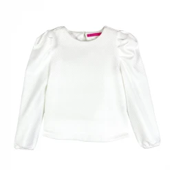 BURU Pink Label Clothing BURU X Megan Stokes Long Sleeve Puff Sleeve Top - White Quilted Knit