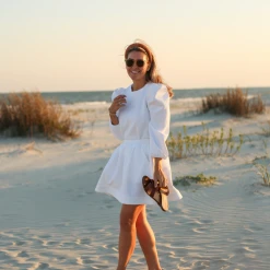 BURU Pink Label Clothing BURU X Megan Stokes Long Sleeve Puff Sleeve Top - White Quilted Knit