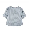 BURU Pink Label BURU X Megan Stokes Puff Sleeve Top - Blue & White Faille Clothing