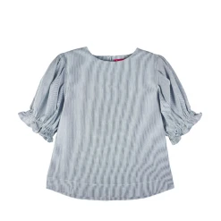 BURU Pink Label BURU X Megan Stokes Puff Sleeve Top - Blue & White Faille Clothing