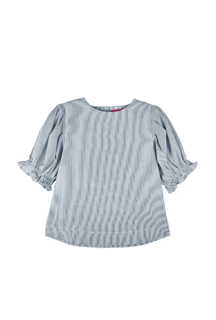 BURU Pink Label BURU X Megan Stokes Puff Sleeve Top - Blue & White Faille Clothing 3 BURU Pink Label BURU X Megan Stokes Puff Sleeve Top - Blue & White Faille Clothing
