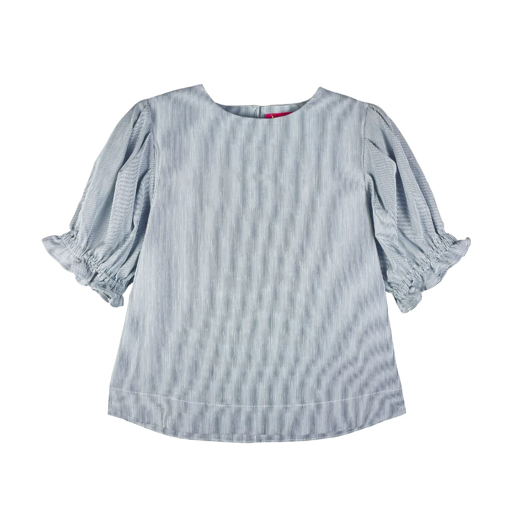 BURU Pink Label BURU X Megan Stokes Puff Sleeve Top - Blue & White Faille Clothing 9 BURU Pink Label BURU X Megan Stokes Puff Sleeve Top - Blue & White Faille Clothing