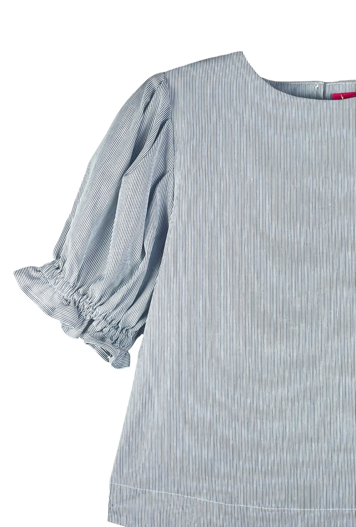 BURU Pink Label BURU X Megan Stokes Puff Sleeve Top - Blue & White Faille Clothing 5 BURU Pink Label BURU X Megan Stokes Puff Sleeve Top - Blue & White Faille Clothing