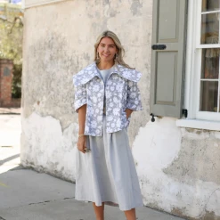 BURU Pink Label BURU X Megan Stokes Puff Sleeve Top - Blue & White Faille Clothing 12 BURU Pink Label BURU X Megan Stokes Puff Sleeve Top - Blue & White Faille Clothing