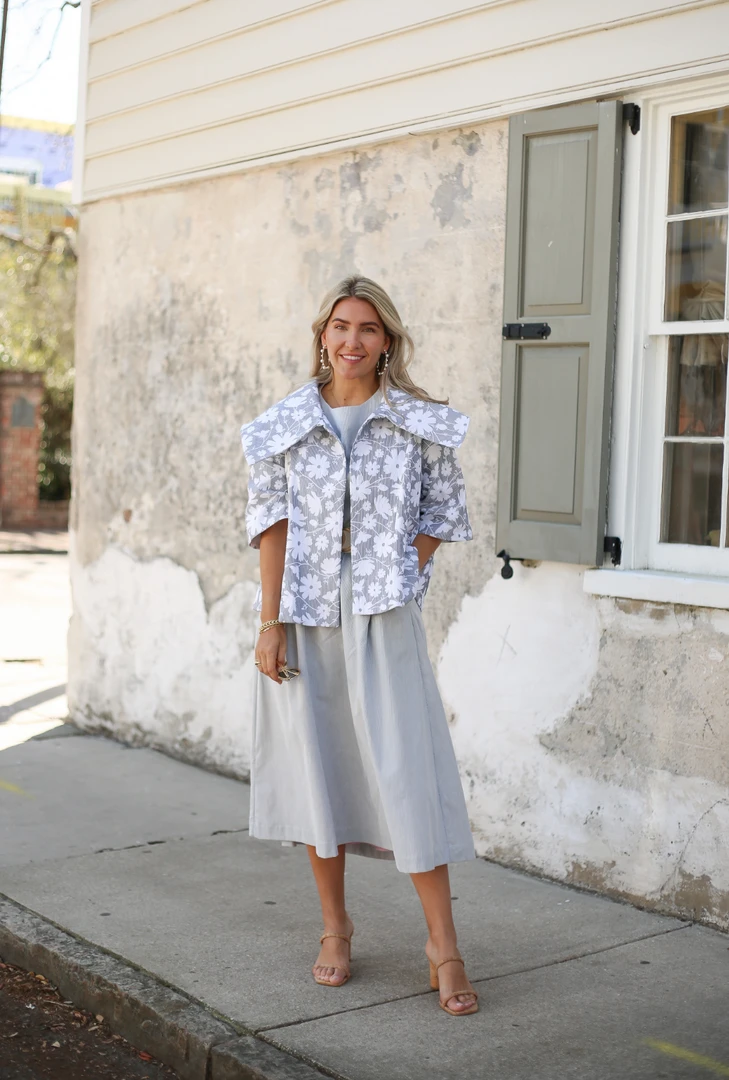 BURU Pink Label BURU X Megan Stokes Puff Sleeve Top - Blue & White Faille Clothing 6 BURU Pink Label BURU X Megan Stokes Puff Sleeve Top - Blue & White Faille Clothing