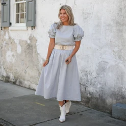 BURU Pink Label BURU X Megan Stokes Puff Sleeve Top - Blue & White Faille Clothing 13 BURU Pink Label BURU X Megan Stokes Puff Sleeve Top - Blue & White Faille Clothing