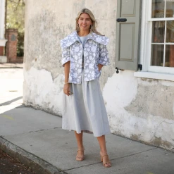 BURU Pink Label BURU X Megan Stokes Puff Sleeve Top - Blue & White Faille Clothing 14 BURU Pink Label BURU X Megan Stokes Puff Sleeve Top - Blue & White Faille Clothing