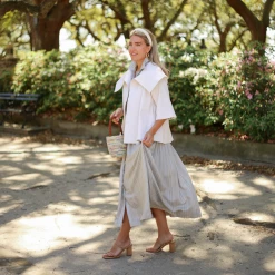 BURU Pink Label BURU X Megan Stokes Sleeveless Shirtdress - Blue & Tan Stripe Clothing