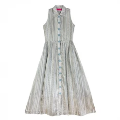 BURU Pink Label BURU X Megan Stokes Sleeveless Shirtdress - Blue & Tan Stripe Clothing