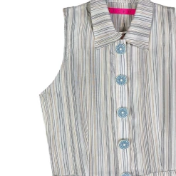 BURU Pink Label BURU X Megan Stokes Sleeveless Shirtdress - Blue & Tan Stripe Clothing