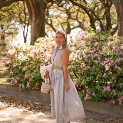 BURU Pink Label BURU X Megan Stokes Sleeveless Shirtdress - Blue & Tan Stripe Clothing
