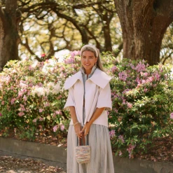 BURU Pink Label BURU X Megan Stokes Sleeveless Shirtdress - Blue & Tan Stripe Clothing