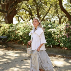 BURU Pink Label BURU X Megan Stokes Sleeveless Shirtdress - Blue & Tan Stripe Clothing