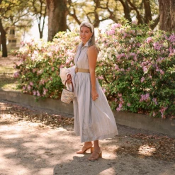 BURU Pink Label BURU X Megan Stokes Sleeveless Shirtdress - Blue & Tan Stripe Clothing
