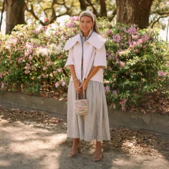 BURU Pink Label BURU X Megan Stokes Sleeveless Shirtdress - Blue & Tan Stripe Clothing