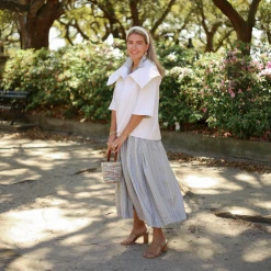 BURU Pink Label BURU X Megan Stokes Sleeveless Shirtdress - Blue & Tan Stripe Clothing