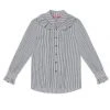 BURU Pink Label Tops Ruffle Collar Blouse - Black & White Poplin Stripe