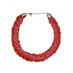 Buru Accessories Braided Beaded Necklace - Coral & Pink
